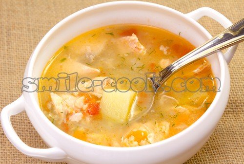 рыбный суп из красной рыбы с овощами и пшеном